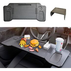 2 in 1 Big Space Desk for Tesla Model Y Model 3 Tray for Eating Laptop iPad or Notebook .Auto Folding Table (BLACK)