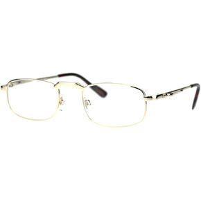 Mens Pocket Clip Arm Spring Hinge Rectangular Metal Rim Reading Glasses