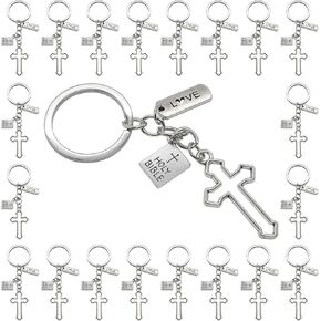 PHAETON 20PCS Cross Key Chains Jesus Cross Book Holy Bible Pendants Keyrings Religious Door Car Key Holders Jesus Key Rings Religious Favors for Christians Easter Prayer Gifts