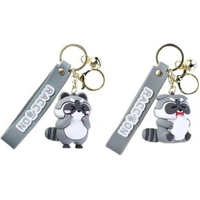 Keychain 2PCS Cute Cartoon Raccoon Key Chains Exquisite Cartoon Pendant Keyring Girl Backpack Decoration Women Key Chain DIY Hanging Accessory