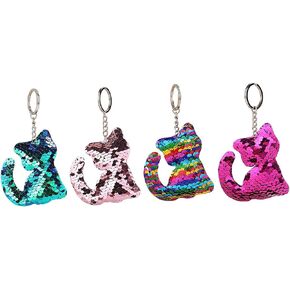 ISKYBOB Set of 4 Star Shaped Glitter Sequins Charm Keychain Bag Hanging Decoration Key Ring