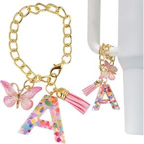 NiHome Letter Charm Accessories with Butterfly, Initial Letter Charm Accessories for Stanley Tumbler with Handle, Cute Initial Keychain for Women Girls