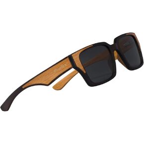 Woodies Ebony and Gold Inlay Sunglases | Black Polarized Lenses and Real Wooden Frame | 100% UVA/UVB Ray Protection