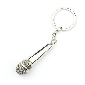 ELISE & FONDA Z39-B Microphone Tower 3D Charm Pendant Keychain Key Ring Silver