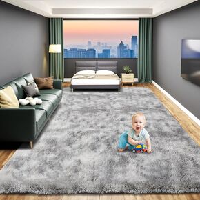Fluffy Soft Area Rugs for Bedroom, 4X6 Indoor Modern Area Rugs Fluffy Living Room Carpets for Kids Bedroom Home Decor Nursery Rug, High Pile Soft Throw Rug, Anti-Skid, Tie-Dyed Light Grey