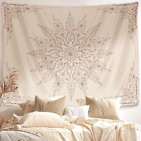 Damanse Floral Bohemian Tapestry-Flower Aesthetic Tapestry-Indian Wall Hanging Boho Tapestries-Small Mandala Room Decor-Tapestry for Bedroom Living Room Dorm(Flaxen, 47.20" x 34.80")