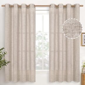 YoungsTex Natural Linen Curtains 63 Inch Length 2 Panels for Living Room - Bronze Grommet Light Filtering Drapes Textured for Bedroom Window/Office/Farmhouse/Country Lightweight, 52 X 63 Inch