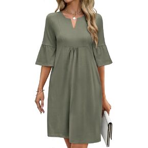 ANRABESS Women's Summer Casual Mini Dresses V Neck Ruffle Short Sleeve Shift Tunic Dress 2025 Beach Vacation Outfits