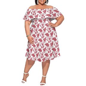 Women's Plus Size Summer Dresses Floral Print Midi Dresses Flowy Sundresses