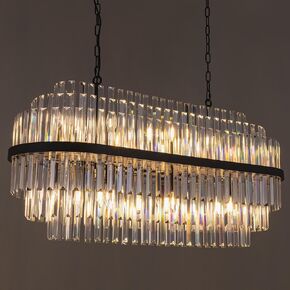 Wellmet Crystal Chandeliers, 43 inches Black Rectangle Chandeliers for Dining Room, 6 Tiers Modern Kitchen Island Lighting 16- Lights, Adjustable Hanging Ceiling Light Fixture Living Room