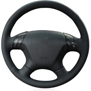 Loncky Black Genuine Leather Custom Fit OEM Car Steering Wheel Cover for Honda Accord EX-L 2006 2007 / Honda Accord EX 2006 2007 Accessories