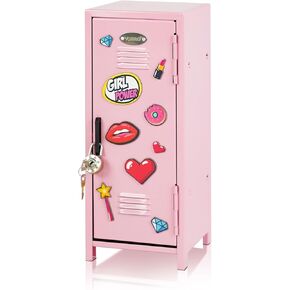 Mini Iron Lockers, Girl Talk Locker with Lock, Functional Safe Box Locker with Megnets, Miniature Storage Locker for Desk Bedroom Home Office School, Metal Little Locker for Kids, Pink&Rose