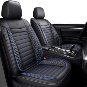 Waterproof Non-Slip Nappa Leather Automotive Vehicle Universal Fit Car Seat Covers Set Cushion Protector for Sedan SUV (Full Set 5 Seats,Black Red)