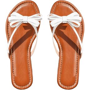 GORGLITTER Women's Bow Flat Sandals Strappy Open Toe Dressy Fancy Flip Flops Slide Sandals