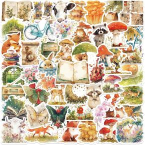 50-Piece Vintage Cottagecore Vinyl Sticker – Aesthetic Waterproof Old Antique Nature Forest Floral Woodland Creatures Books Stickers for Scrapbook, Laptop, Water Bottle, DIY Craft Decor