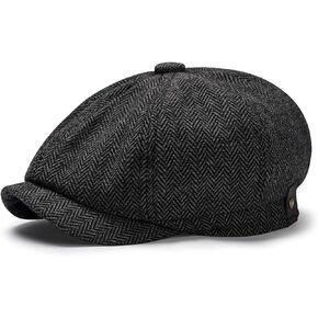 Newsboy Hats for Men Classic 8 Panel Wool Blend Newsboy Flat Cap Herringbone Tweed Hat