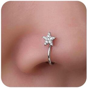 Vintage Crystal Star Nose Ring Hoop Gold Rhinestone Star Nose Ring Stud Tiny Star Nose Screw Stud Ring Boho Cz No Piercing Nose Hoop Clip on Nose Ring Jewelry for Women