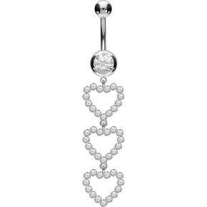 PIERCINGLINE Surgical Steel Belly Button Ring 3 Crystal Hearts - Belly Piercing Navel Piercing Jewelry in 3 stylish colors