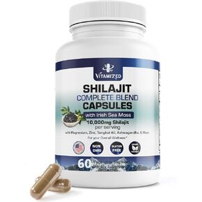 Pure Himalayan Shilajit for Men - Boost Stamina & Athleticism, Support Metabolism & Energy | 10,000mg Shilajit Ashwagandha Supplements + Irish Sea Moss, Tongkat Ali, PQQ & More - 60 Shilajit Capsules