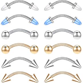 BodyAce 16G Agate Rook Eyebrow Piercing Jewelry, 12pcs Snake Eyes Tongue Rings Eyebrow Jewelry for Women, Curved Barbell Tragus Daith Cartilage Rook Earrings