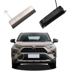 Car Front Bumper Tow Hook Cover Compatible with Toyota RAV4 2019 2020 2021 2022 2023 Trailer Cover Cap 52438-0R901 52437-0R901 Lower Cover Towing Eye Cap Matte Black Right Passenger Side