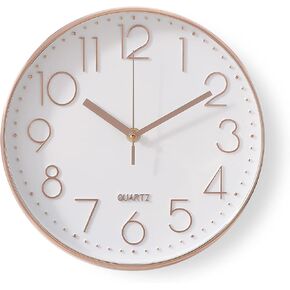12-Inch Non-Ticking Wall Clock, Silent Battery Operated Wall Clock with ABS Frame HD Glass Cover for Kids Living Room Bedroom Kitchen School Office Decor