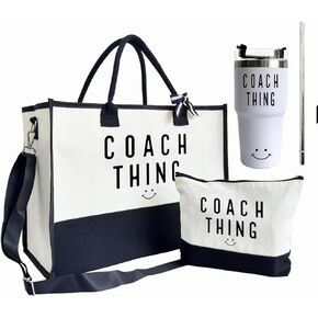 Canvas Tote Bag for Women, 20 oz Stainless Steel Water Cup, Coach Thing Tote Bag, Coach Shopping Bag, Travel Bag Gifts for Coach, Canvas Tote Bag With Zipper, Mothers Day Birthday Christmas Gift