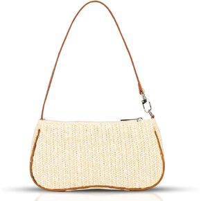 Straw Bag, Beach Bag, Hand-Woven Soft Handbag Underarm Bag, Bohemian Summer Bag Suitable for Vacation Travel Daily(Beige)