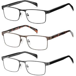 EYECEDAR 3-Pack Blue Light Blocking Reading Glasses for Men Rectangular Style Resilient Temple Metal Spring Hinges Eyeglasses Readers for Men 2.50