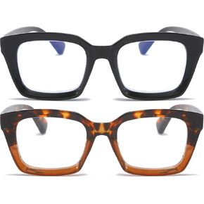 REAVEE 2 Pack Oprah Style Oversized Reading Glasses for Women Men Blue Light Blocking, Computer Ladies Stylish Retro Square Large Readers (Black/Leopard 2.75x)