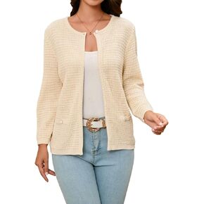 Women's Open Front Cardigan Sweater Thick Crewneck Causal Long Sleeve Knit Lady Coat