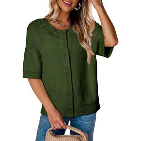 Dokotoo Womens Cardigans Lightweight Summer Short Sleeve Cardigan Casual Button Down Solid Open Front Sweaters Tops
