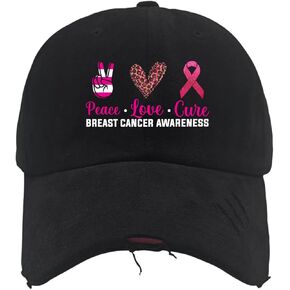 Peace Love Cure Breast Cancer Awareness Cap Hats for Men Fashion Womens Trucker Hat Gifts for Women Golf Caps