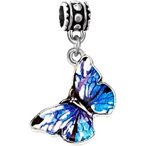 LaBenie Dangle Abstract Blue Butterfly Charm Bead