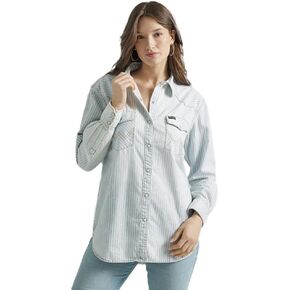 Wrangler Women's Retro Denim Stripe Snap Shirt