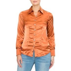 NE PEOPLE Womens Light Weight Long Cuff Sleeve Button Down Satin Shirt (S-3XL)