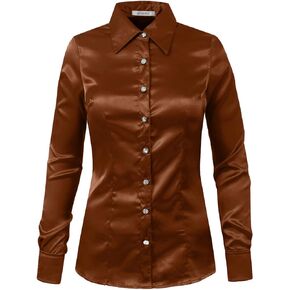 NE PEOPLE Womens Light Weight Long Cuff Sleeve Button Down Satin Shirt (S-3XL) in Kuwait