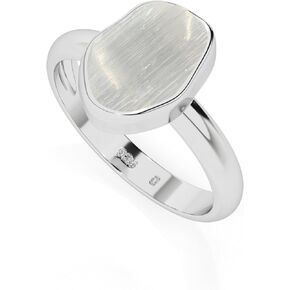 Natural Raw Selenite Solitaire Rings for Women in Sterling Silver, April, May Birthstone Jewelry Gifts for Her Birthday, Anniversary, Christmas (Bezel-Set)