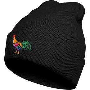 Black Rooster Beanie Hat Winter Embroidered Knit Cap for Men Women
