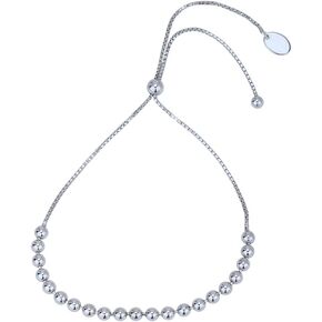 Vanbelle Sterling Silver jewelry - Rhodium Plated with 925 stamp - High Polished Beaded chain - Adjustable Bolo Bracelet - Elegant design for Women