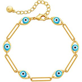 Good Luck Evil Eye Bracelet for Women Protection Lucky Charm Blue Red White Clear CZ Navy White Teal Green Stretched Beaded Birthday Anniversary