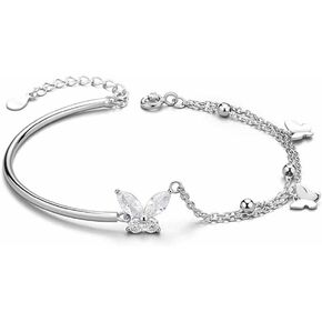 Butterfly Bracelets for Women White Gold Half Bangle Half Bracelet with Butterfly Charm Adjustable Link Bracelet Dainty Jewelry Gift