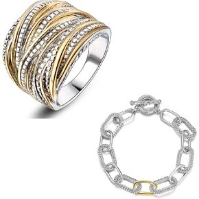 Statement Rings with Link Bracelet Jewelry Sets for Women (Size 6)