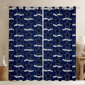 American Texas Star Cowboy Players Window Curtains,Rugby Football Sports Games Window Drapes for Boys Man,Rugby Competition Blue Fashion Window Treatments Grommet Top 2 Panel Set,52Wx84L inch