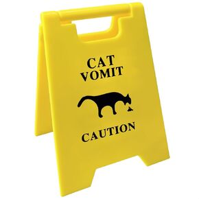 Cat Vomit Sign, [2 PCS] Cat Warning Sign Decoration, Cat Decor Funny Gag Gifts, Funny Caution Vomit Sign Desk Decoration Gift, Lovely Cat Gifts Signs Decor, Humorous Cat Decor for Home or Pet Areas