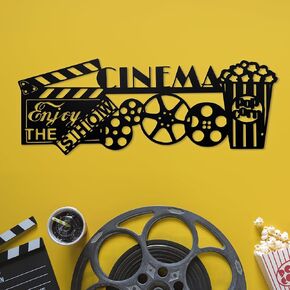 Metal Home Movie Theater Room Decor 17.1 x 6.6 inches, Composed of Film Clap Board,Film Wheel And Popcorn Home Theater Cinima Sign, Movie Night Decor, Home Movie Theater Decorations for Wall