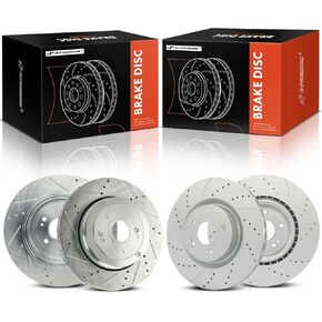 A-Premium Front and Rear Drilled and Slotted Disc Brake Rotors Compatible with Select Hyundai Models - Genesis Coupe 2010-2016, 4-PC Set