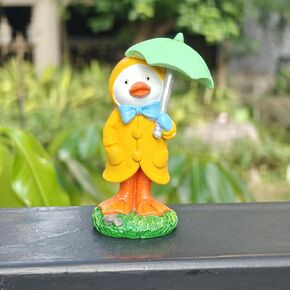 Yellow Holding Umbrella Duck Statue,Resin Goose Collectible Figurine Indoor & Porch Ornament Sculpture,Hand-Painted Yellow Duck Decor,Gift for Christmas,Thanksgiving,Mother's Day or Birthday