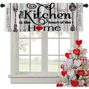 Yongqian Welcome to Our Home Kitchen Treatment Valance Farmhouse Rustic Vintage Wooden Red Heart Home Short Curtains Curtain for Living Room Bathroom Window Treatment Kitchen Valances