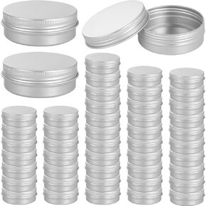 Lnrueg 48 Pcs Aluminum Round Cans with Lid, 2 Oz Metal Tins Food Candle Containers with Screw Tops for Crafts, Food Storage, DIY